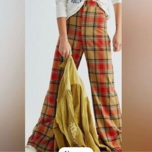 Free People Jules Plaid Wide-Leg Pants